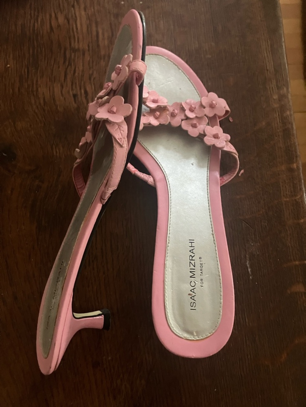 Isaac Mizrahi Pink Floral Strap Kitten Heel Mules